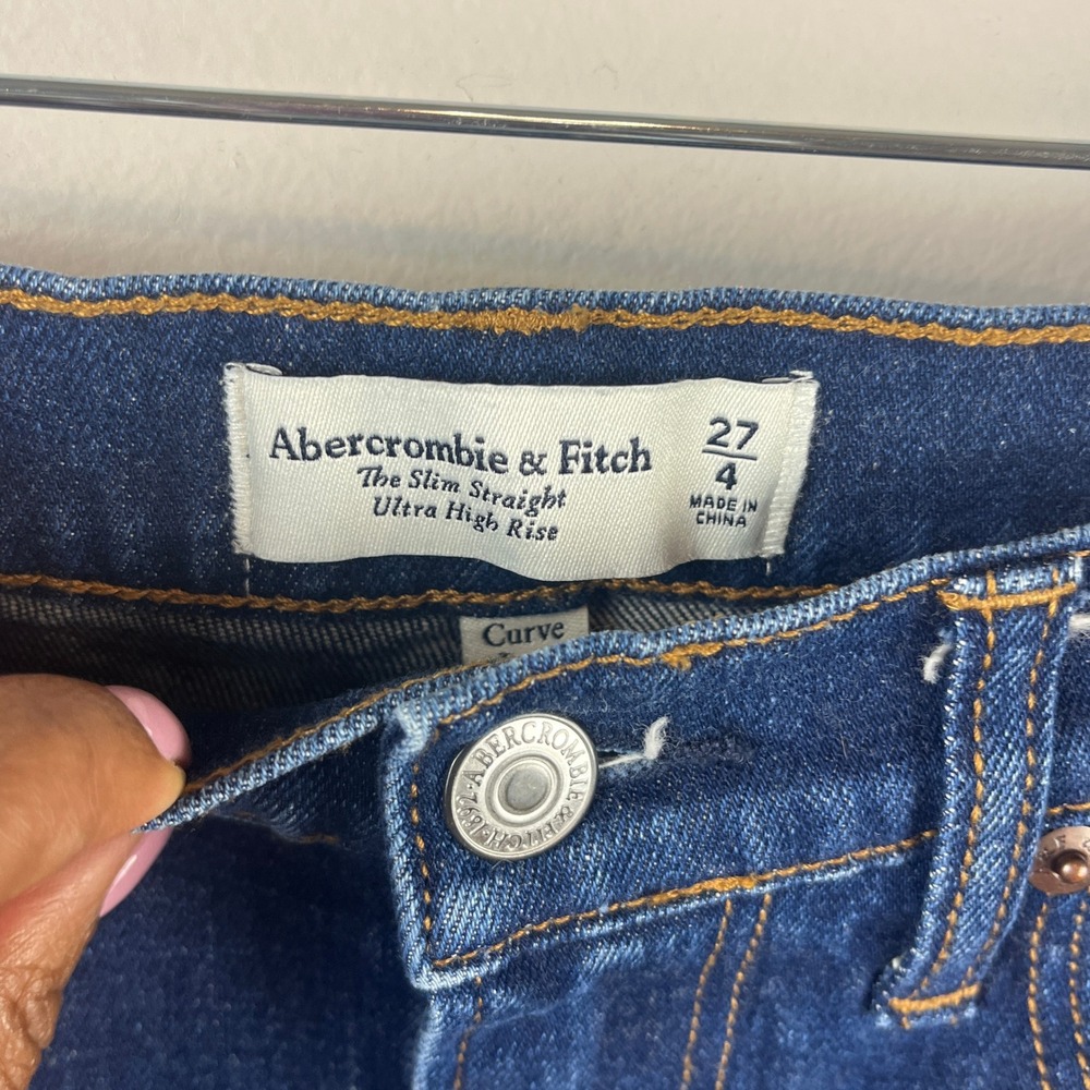 Abercrombie & Fitch Blue Curve Love Slim Straight Ultra High Rise Jeans 27/4 - Picture 3 of 7